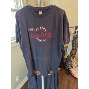 Atlanta Braves Logo 7 Navy Blue Tee Shirt Size Extra Large